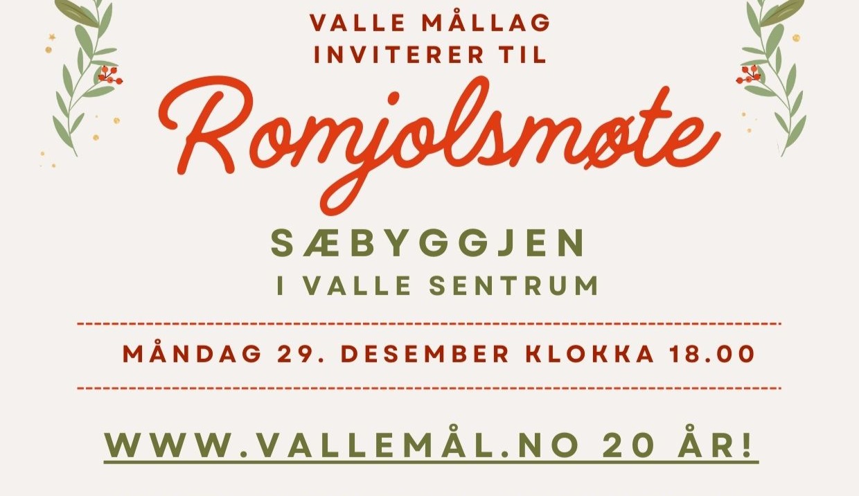 Romjolsmøtet til Valle Mållag, 29.12.2025 kl 18.00